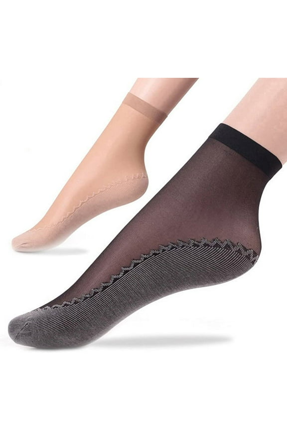 Women's 10 Pairs Silky Cotton Sole Sheer Ankle High Tights Hosiery Socks Black Beige