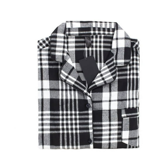Women's 100% Cotton 2 Piece Sleepwear Button Up Classic Plaid Pajama Set (White, 2XL)