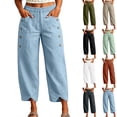 thumbnail image 1 of Women's 100% Cotton Cropped Pants With Pockets, Elastic Waist Drawstring, Casual Shorts for Summer Beach Outdoor Hiking, Womens Capri Pants | VerBelle,Mint Green 2XL, 1 of 7
