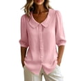 thumbnail image 1 of Women's 100% Cotton Peter Pan Collar Puff Sleeve Blouse, Casual Button Down Half Sleeve Shirt, Summer Breathable Office Work Daily Tunic Top for Women S-2XL, 1 of 8