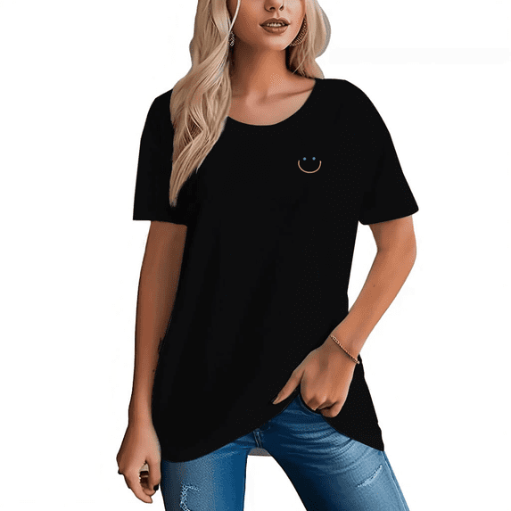 Women's 100% Cotton Regular Comfortable Tee with Simple Smile Design