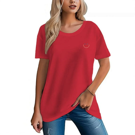 Women's 100% Cotton Regular Comfortable Tee with Simple Smile Design