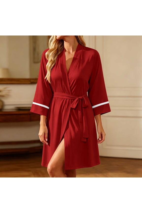 Women's 100% Cotton Robes Summer Short Sleeve Robe Lightweight Knee Length Bathrobe Loungewear with Pockets