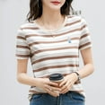 thumbnail image 1 of Women's 100% Cotton Round Neck Striped Short Sleeve T-Shirt, 1 of 3