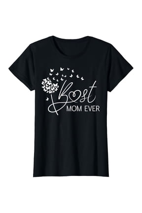 Women's 100% Cotton T-Shirt 180gsm - Best Mom Ever Butterfly Graphic Tee Mother's Day Shirt, Black Comfortable Breathable Soft Tee