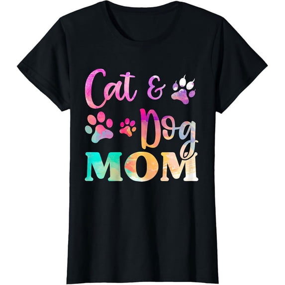 Women's 100% Cotton T-Shirt 180gsm - Cat and Dog Mom T-shirt Funny Fur Mom Graphic Tee, Black Comfortable Breathable Soft Tee
