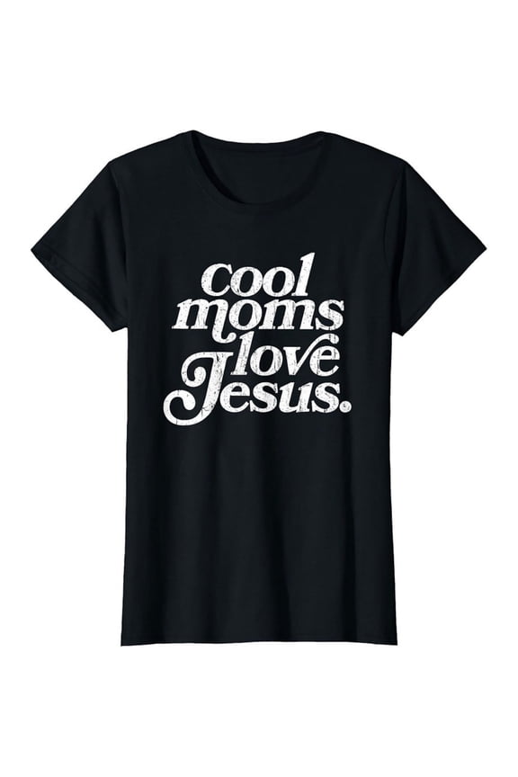 Women's 100% Cotton T-Shirt 180gsm - Cool Moms Love Jesus T-shirt Funny Christian Mom Graphic Tee, Black Comfortable Breathable Soft Tee, Mother's Day Gift for Women