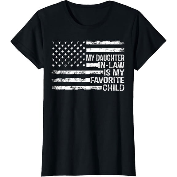 Women's 100% Cotton T-Shirt 180gsm - Daughter In-Law Favorite Child Funny T-Shirt, Black Comfortable Breathable Soft Tee, Mother's Day Gift for Women