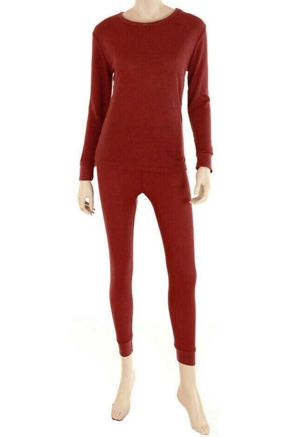 Women's 100% Cotton Waffle Knit Thermal Long Johns Underwear Top&Bottom 2PCs Set