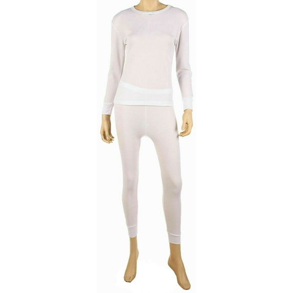 Women's 100% Cotton Waffle Knit Thermal Long Johns Underwear Top&Bottom 2PCs Set