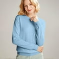 thumbnail image 1 of Women's 100% Merino Wool 2024 Fall Winter First-Line Ready to Wear Long Sleeve Seamless Knit Crewneck Sweater Sky Blue S, 1 of 9