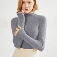 thumbnail image 1 of Women's 100% Merino Wool 2024 Fall Winter First-Line Ready to Wear Long Sleeve Seamless Knit Mock Neck Sweater Gray XL, 1 of 9