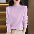 thumbnail image 1 of Women's 100% Merino Wool 2024 Fall Winter First-Line Ready to Wear Long Sleeve Seamless Knit Mock Neck Sweater Purple S, 1 of 5