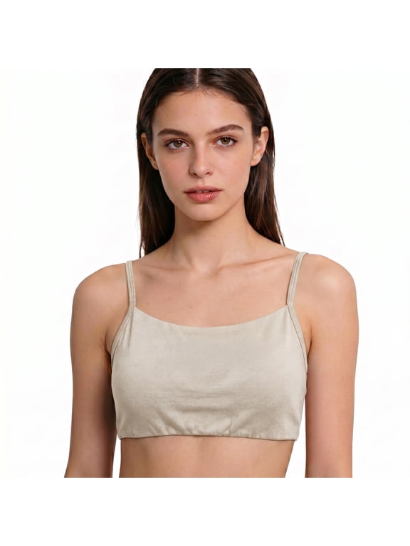 Women’s 100% Merino Wool Spaghetti Strap Pullover Bra - Wireless Triangle Bralette with Removable Pads,Comfort Althetic Bra