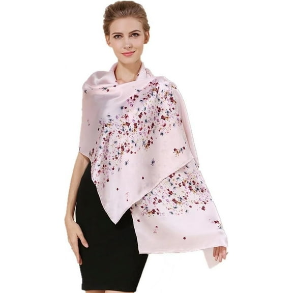 100% Mulberry Silk Scarfs for Women Floral Print Satin Long Scarf for Headscarf Hair Wraps Shawl with Gift Packed Silk Long Mulberry Scarf