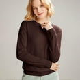 thumbnail image 1 of Women's 100 Percent Pure Wool Sweater Long Sleeve Pullover Crew Neck Tops for Woman Brown S, 1 of 9