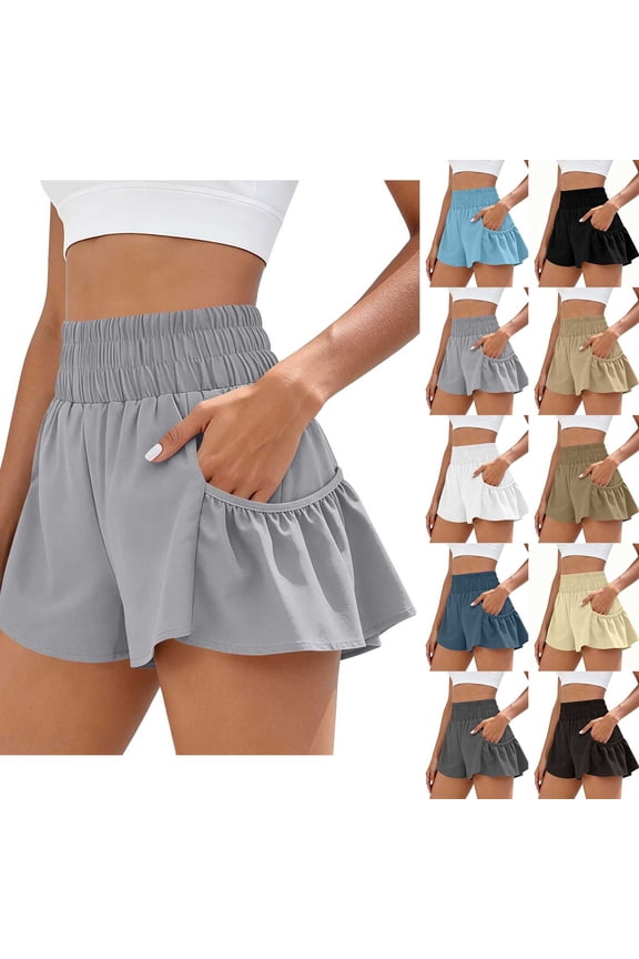Women's 100% Polyester Loose Yoga Running Shorts, High Waisted with Liner, Breathable Sports Performance, Soft Stretchy Dry Shorts for Women, Women's Athletic | VerBelle,Beige 2XL
