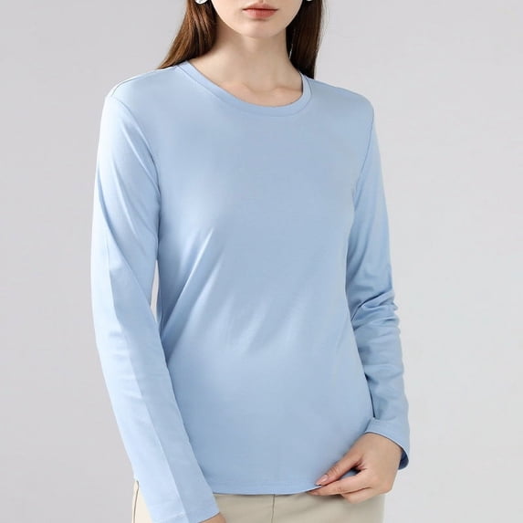 Women's 100% Supima Cotton Crew Neck Long Sleeve Casual Top