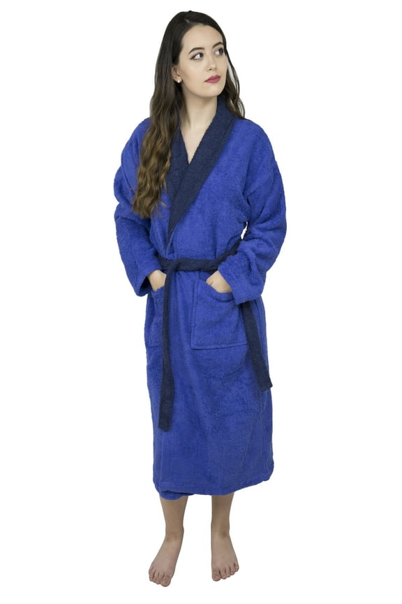 Women’s 100% Terry Cotton Bathrobe Toweling Gown Robe Two Tone