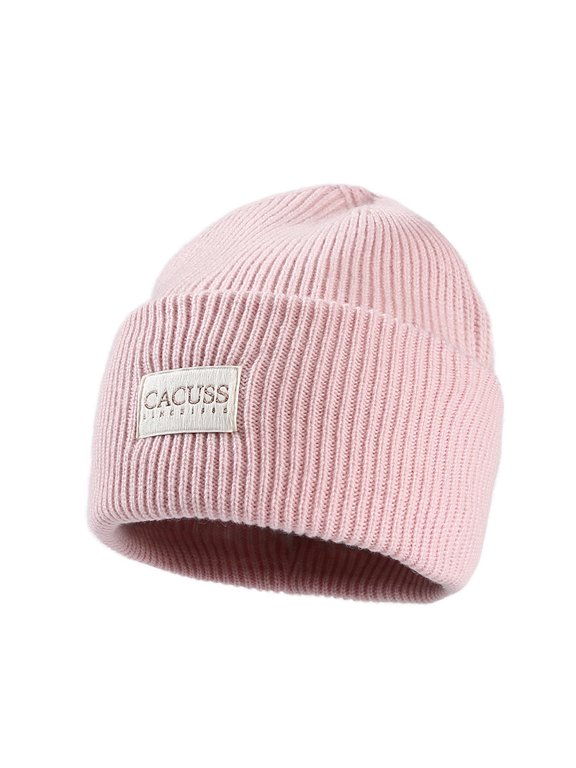 Women's 100% Wool Knit Beanie, High Cuff Slouchy Winter Hat for Women, 56-62cm,one size fits all,pink