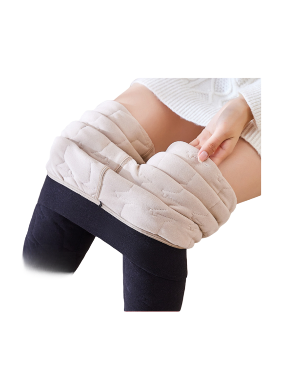 Women’s 100% Wool Thermal Fleece-Lined Pants, Extra-Thick Lamb Fleece Winter Leggings, Warm Inner/Outer Wear Cotton Pants, Cozy Cold-Weather Stretch Bottoms