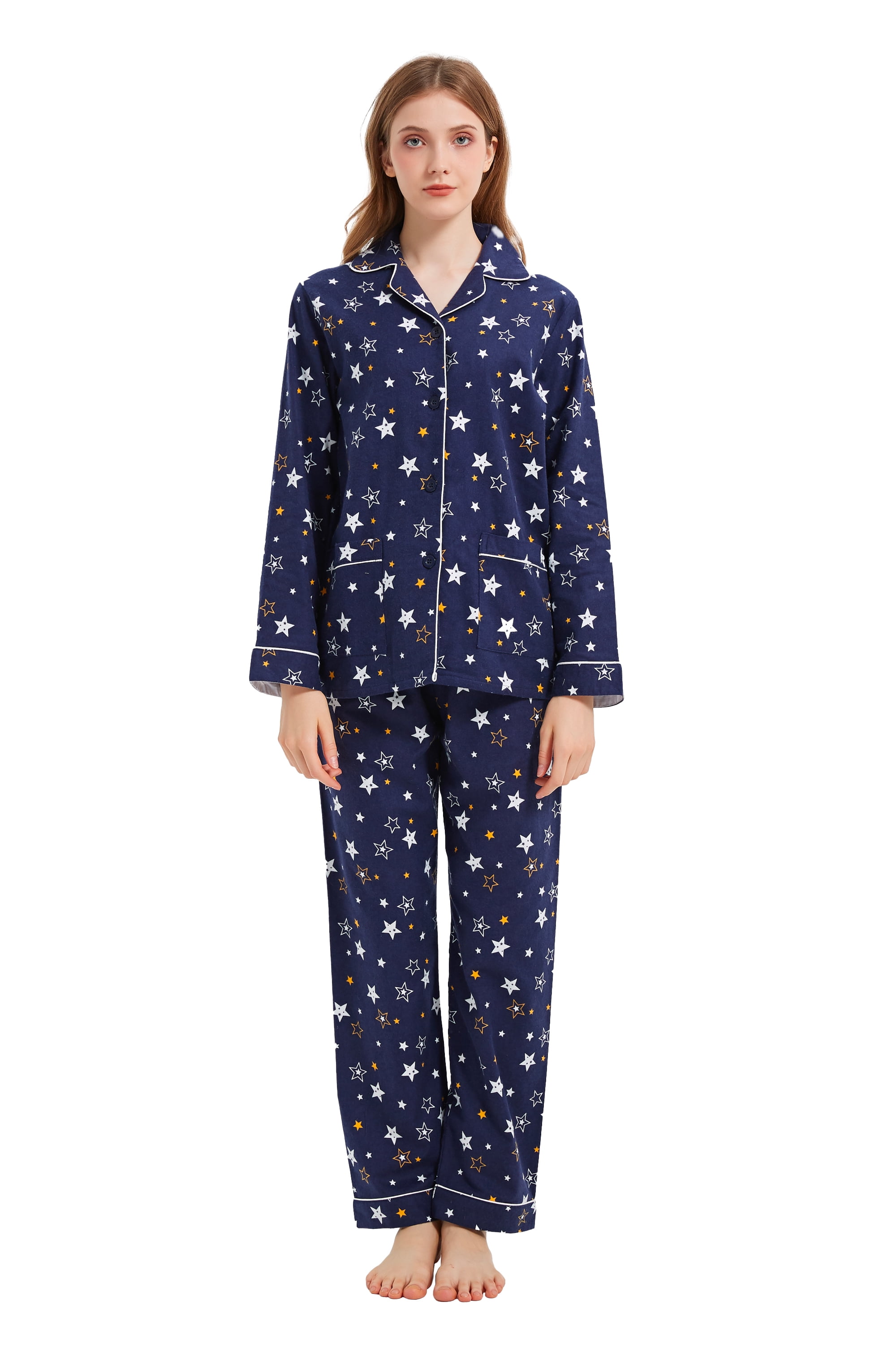 Women's 100% cotton Flannel Pajama Set Cozy Drawstring Waist Winter Pjs for Women L
