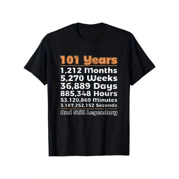 Women's 101 Years Legendary Graphic Comfortable T Shirt Casual Short Sleeve Round Neck Top Black S-5XL
