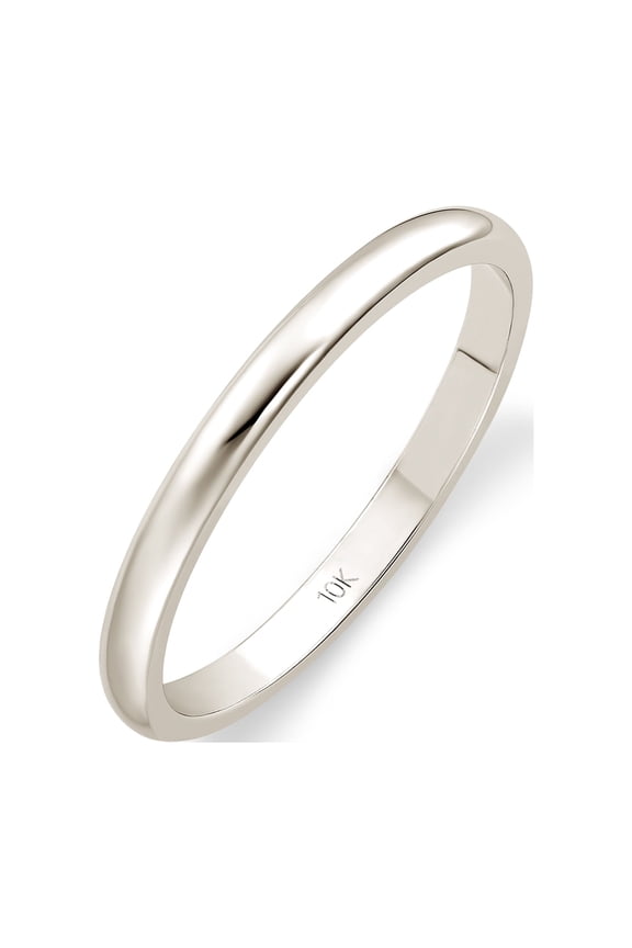 Women's 10K White Gold 2mm Traditional Plain Wedding Band (Available Ring Sizes 4-10) Sz 5