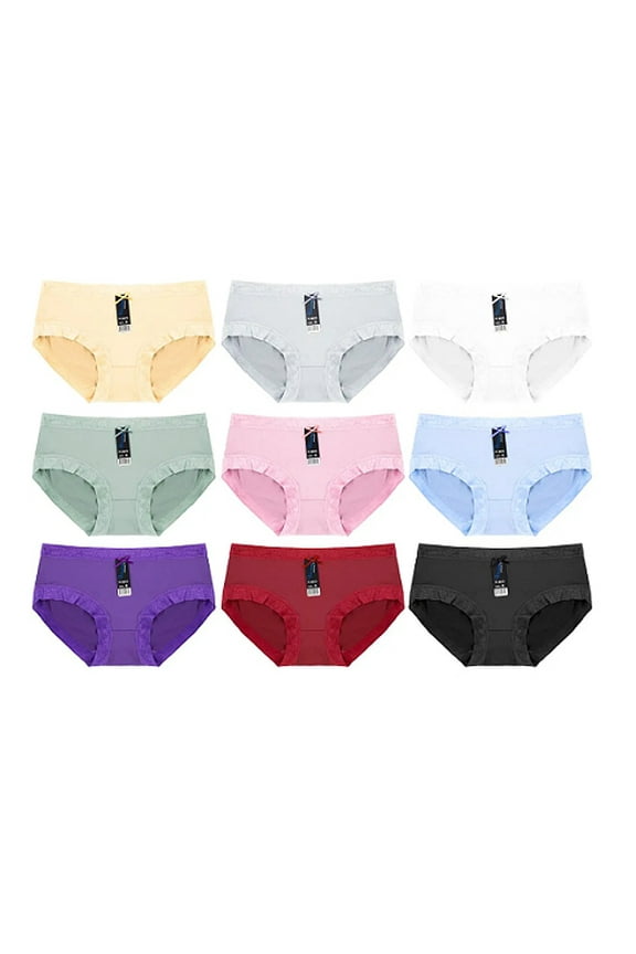 Women's 12 Pack Classic Lace Trim Detailing Polyblend Bikini Briefs Set (M)