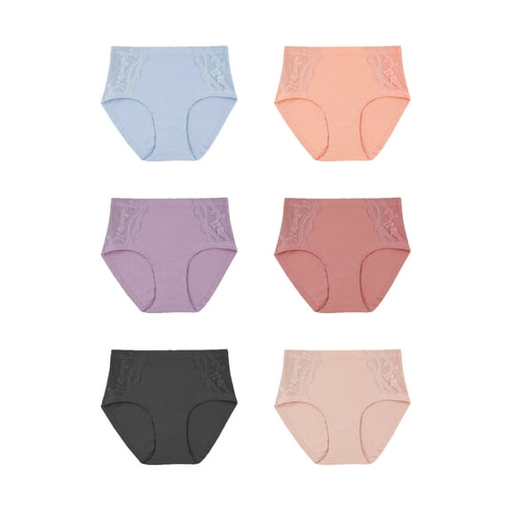 Women's 12 Pack Classic Mid-Rise Cotton Blend Lace Trim Detail Brief Panties (L)