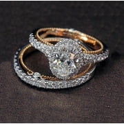 UJUNAOR Women's 14 K Rose Gold Diamond Ring Set