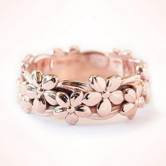Women's 14 K Rose Gold Plated Plum Blossom Ring