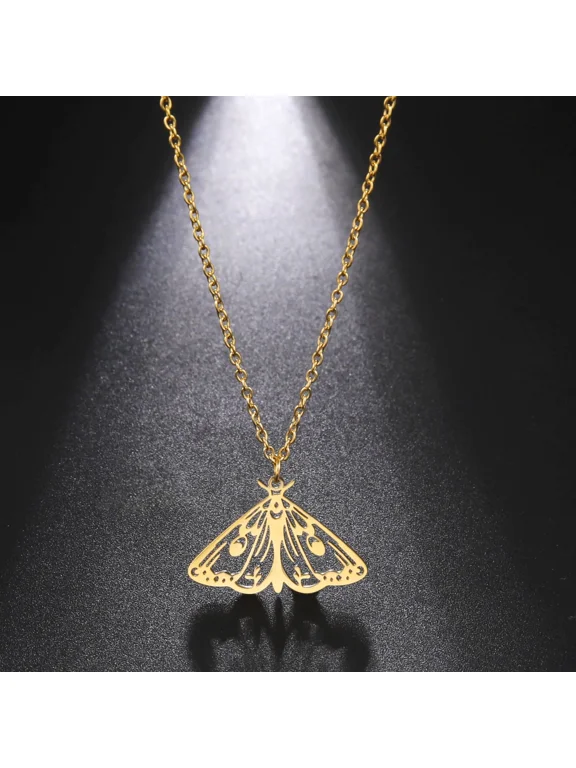 Women's 14K Gold Filled Goth Punk Aesthetic Necklace, Death Moth & Sugar Skull Gothic Butterfly Pendant Fashion Jewelry Gift for Party Daily Wear