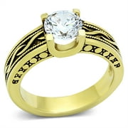 Women's 14K Gold Plated Stainless Steel Antique style Solitaire Wedding Ring - Size 5