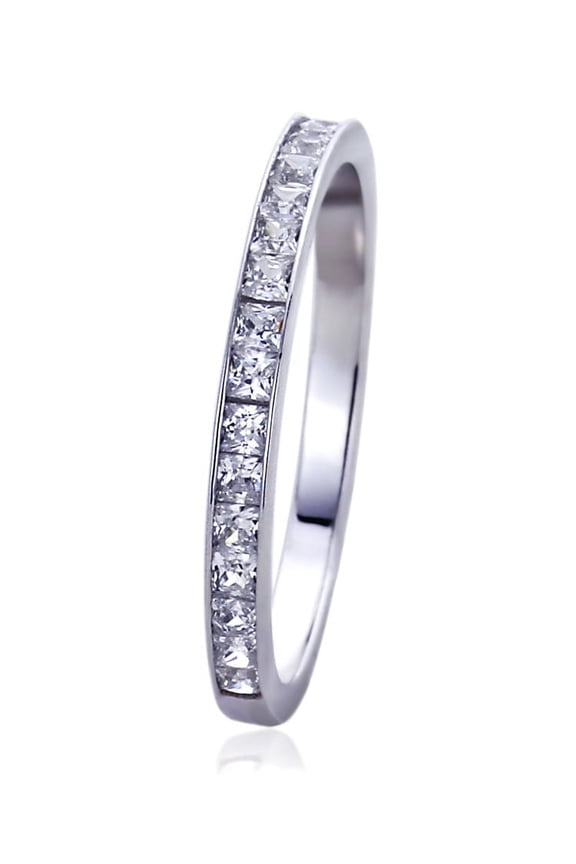 Women's 14K White Gold 0.57 ct.tw Princess CZ Channel Setting Half Eternity Band Wedding Anniversary Ring