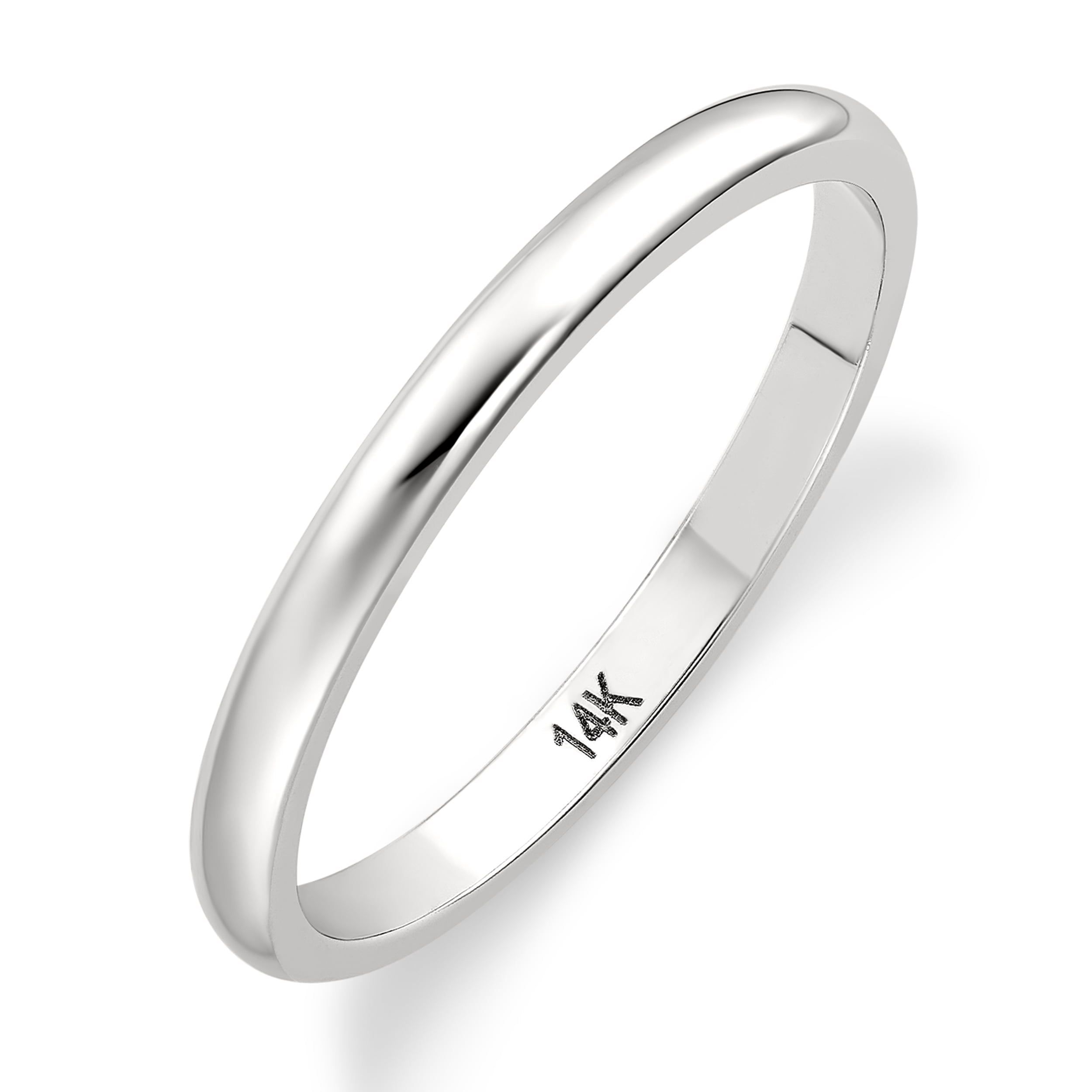 Women's 14K White Gold 2mm Traditional Plain Wedding Band (Available Ring Sizes 4-8 1/2) Size 4.5
