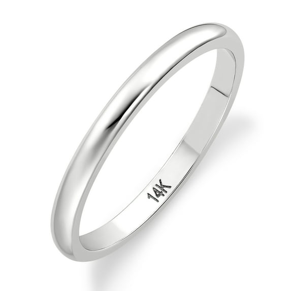 Women's 14K White Gold 2mm Traditional Plain Wedding Band (Available Ring Sizes 4-8 1/2) Size 5