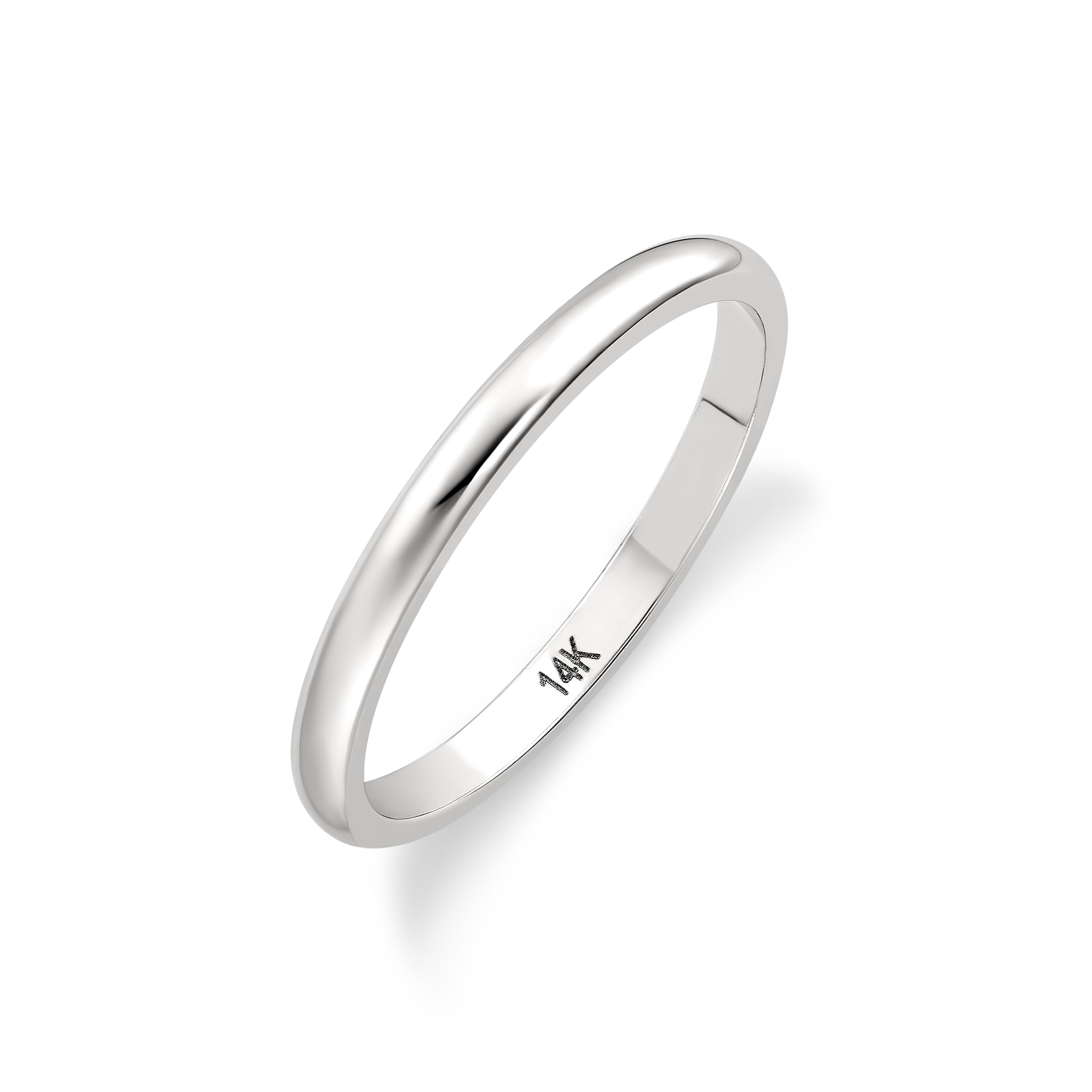 Women's 14K White Gold 2mm Traditional Plain Wedding Band (Available Ring Sizes 4-8 1/2) Size 6
