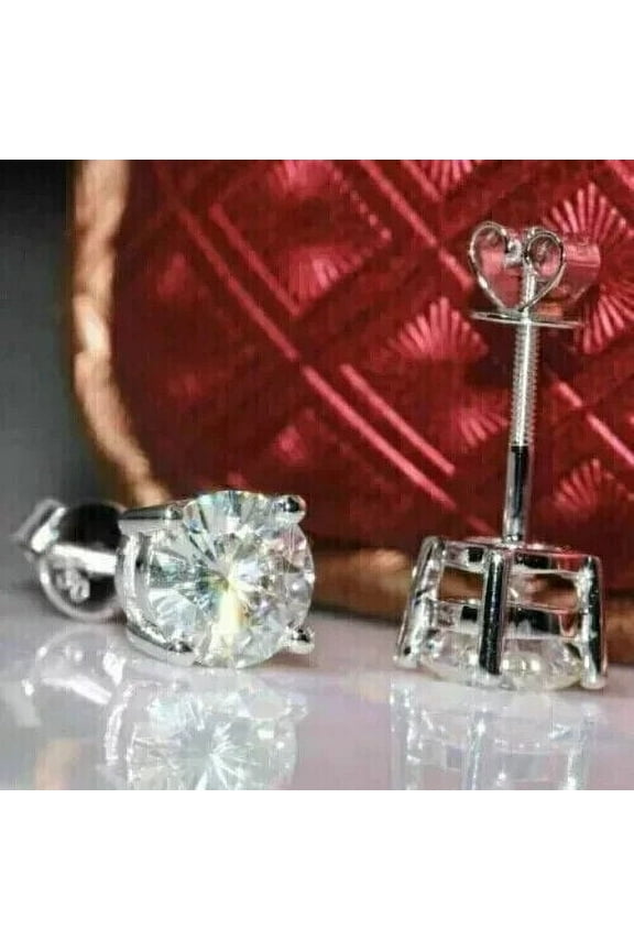 Women's 14K White Gold Plated 2 Ct Round Cut Lab Created Diamond Stud Earrings Sterling Silver