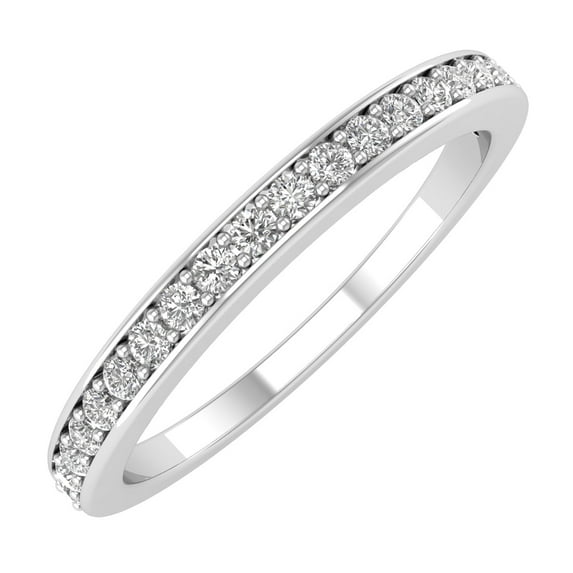 Women's 14K White Gold Round Diamond 1/4 Carat TCW Pave Set Wedding Band Eternity Ring 2.2 mm, 0.25 Ct Natural Diamond, Ring Size 11