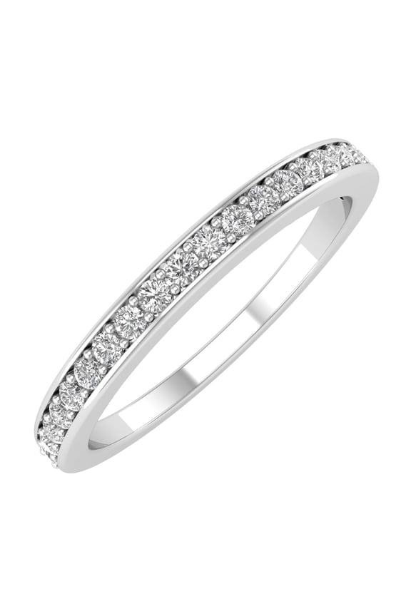 Women's 14K White Gold Round Diamond 1/4 Carat TCW Pave Set Wedding Band Eternity Ring 2.2 mm, 0.25 Ct Natural Diamond, Ring Size 7.5