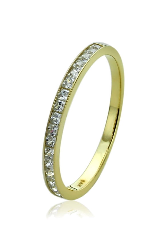 Women's 14K Yellow Gold 0.57 ct.tw Princess CZ Channel Setting Half Eternity Band Wedding Anniversary Ring