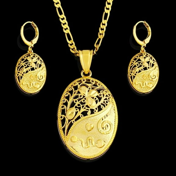 Women's 14K Yellow Gold Jewelry Sets Heart-Shaped Hollow Design Romantic Gift for Anniversary Drop Earrings Pendant Necklace