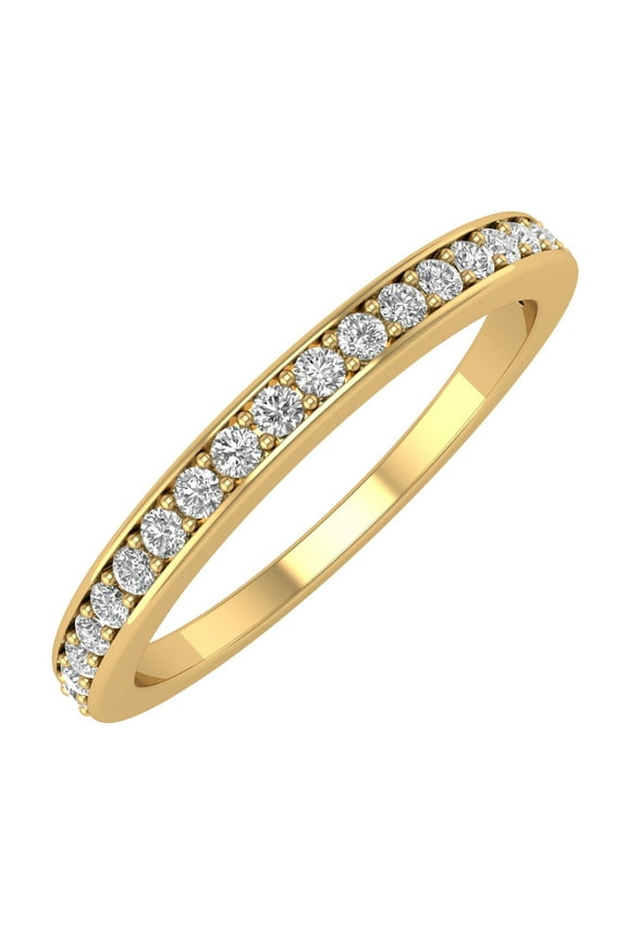 Women's 14K Yellow Gold Round Diamond 1/4 Carat TCW Pave Set Wedding Band Eternity Ring 2.2 mm, 0.25 Ct Natural Diamond, Ring Size 9.5