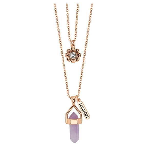 Women's 14Kt Gold Flash Plated Genuine Amethyst "Wisdom" Flower Charm Pendant Necklace