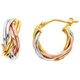 thumbnail image 1 of Women's 14k Tri Color Gold Three Toned Petite Braided Hoop Earrings, 1 of 1