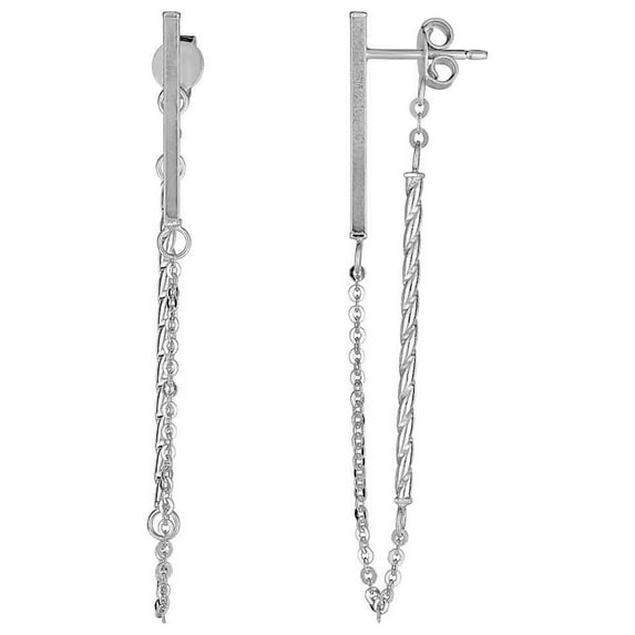 Women's 14k White Gold Bar and Chain Dangle Earrings