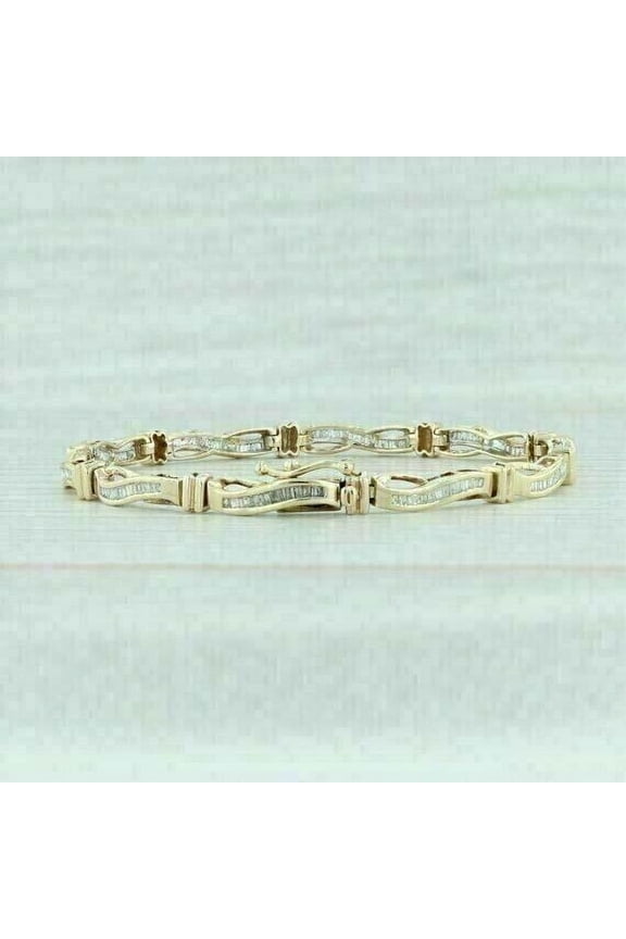 Women's 14k Yellow Gold Plated 6Ct Lab-Created Baguette Diamond Tennis Bracelet