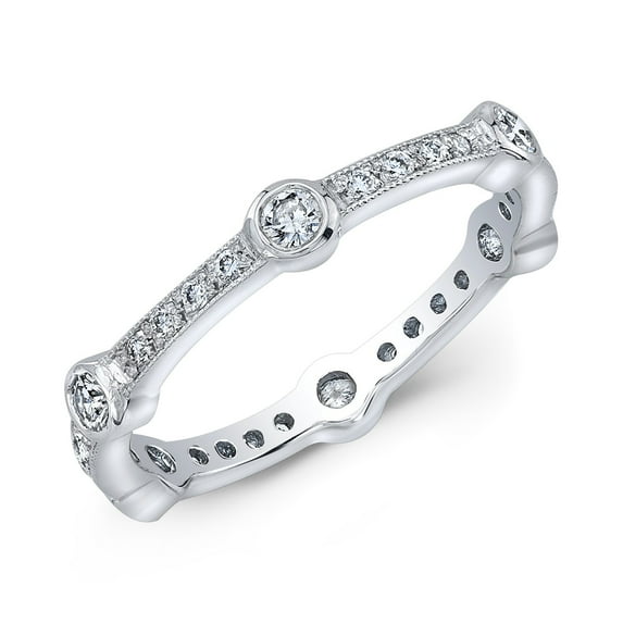 Women's 14k white gold pave and bezel antique diamond wedding band 0.50 ctw G-VS2