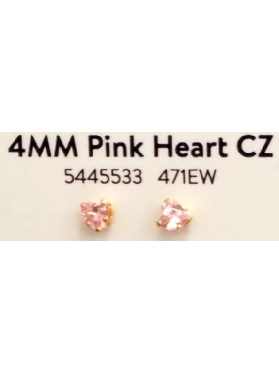 Women's 14kt Gold Plated 4mm Pink Cubic Zirconia Hear Stud Earrings
